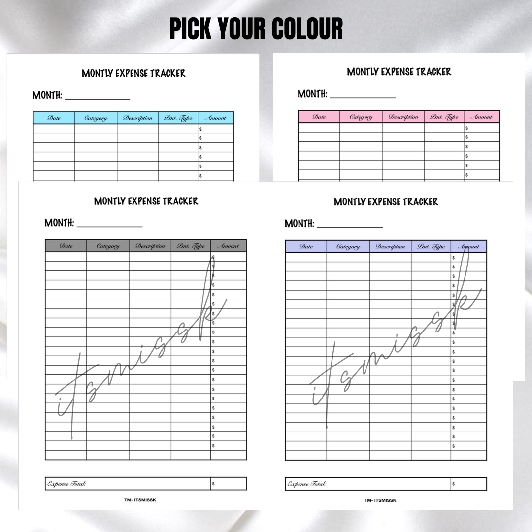 MONTHLY EXPENSE TRACKER SHEET (INSTANT DOWNLOAD)